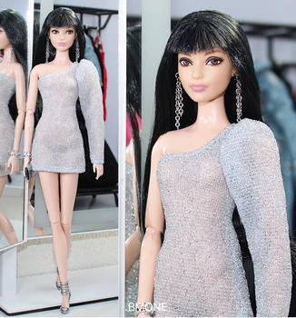Серебряное платье / Уникальная дизайнерская серебряная рубашка с одним рукавом / 30-сантиметровая кукольная одежда для 1/6 Xinyi FR ST куклы Барби Изображение