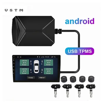 Сигнализация давления в шинах Встроенный USB Android TPMS Автомобильные датчики давления в шинах Система мониторинга Дисплей Навигация Сигнализация давления в шинах Изображение