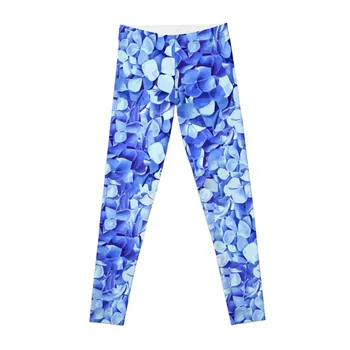 Синие леггинсы с цветком гортензии, спортивные брюки для женщин, леггинсы для женщин для спортзала Изображение