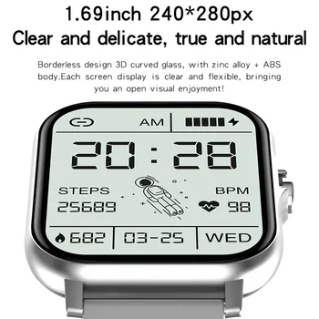 Смарт-часы 1,69 дюйма с полным касанием Bluetooth-вызова, Пульсометр для фитнеса, Водонепроницаемые Спортивные Умные Часы для мужчин для Android IOS Изображение
