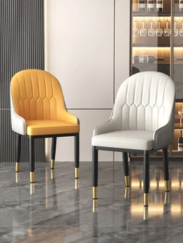 Современные обеденные стулья Кожаное кресло для домашней кухни, мебель для ресторана, кресла для отдыха в отеле, роскошная спинка, мягкий стул Изображение