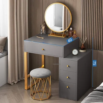 Современный деревянный туалетный столик Мебель для спальни Легкий Роскошный Комод Шкаф для хранения в одном Простом туалетном столике с рисунком TG Изображение