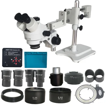 Тринокулярный Стереомикроскоп 3.5X- 180X Увеличение 0.5X 2X Объектив Двойная Подставка для стрелы 48MP 2K Камера Microscopio Изображение