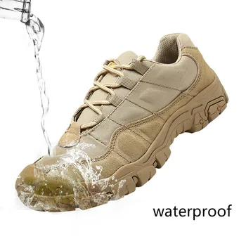 Уличная мужская походная обувь, водонепроницаемые дышащие тактические армейские ботинки, тренировочные кроссовки для пустыни, противоскользящие треккинговые ботинки Изображение