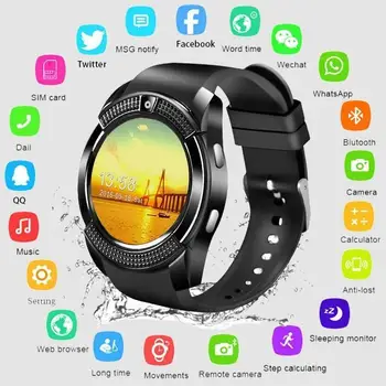 Умные часы V8 Мужские спортивные часы с Bluetooth Женские женские умные часы с камерой слотом для sim-карты для Android Информационное напоминание Изображение