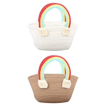 Универсальная тканая сумка Rainbow Cloud, Летняя сумка через плечо, тканая сумка-ведро, Универсальная пляжная сумка для отдыха на пляже Изображение