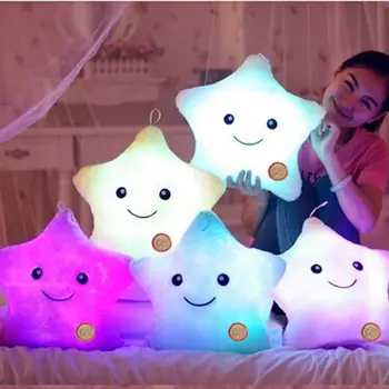 Уникальная светящаяся подушка, яркий дизайн в виде звезды, светящаяся светодиодная подушка, Плюшевая подушка, диван для спальни, креативный подарок на день рождения, игрушки для детей Изображение