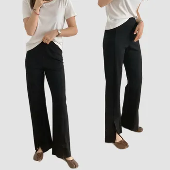 Черные брюки-клеш с высокой эластичностью, женские брюки-клеш полной длины, Весна-лето 2023, женские повседневные брюки с высокой талией, Бесплатная Доставка Изображение