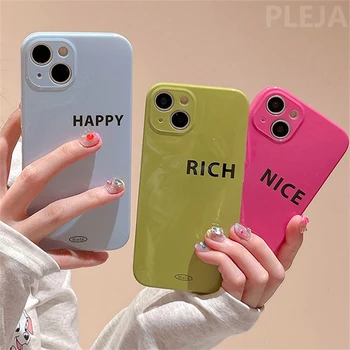 Чехол для телефона HAPPY NICE с богатыми буквами Simple IMD для Apple iPhone 14 ProMax 13 12 Pro Max 11 Чехлов для женщин, милый чехол из мягкой кожи Изображение