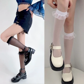 Японские кружевные чулки, Сексуальные прозрачные ультратонкие дышащие носки, 1 пара для студенток, девочек-подростков, женская нога 37JB Изображение