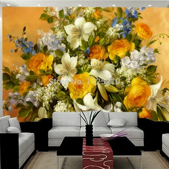 картина маслом beibehang цветы лилии телевизор установка дивана стена гостиной обои нестандартных размеров обои Изображение