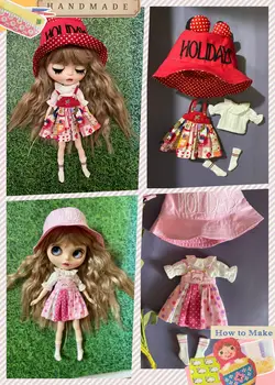 кукла 30 см, кукольная одежда, милое платье со шляпой и носками для куклы 1/6 blyth Изображение