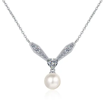 ожерелье из натурального пресноводного жемчуга 8 мм, серебро 925 пробы, муассанит, Бриллиант в форме сердца, роскошные ювелирные изделия, Женская цепочка для ключиц Изображение