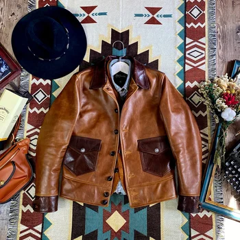 роскошная высококачественная куртка из натуральной коровьей кожи 2023 года, высококачественное винтажное мужское пальто в американском стиле из натуральной кожи. мужской тонкий кожаный сгусток Изображение